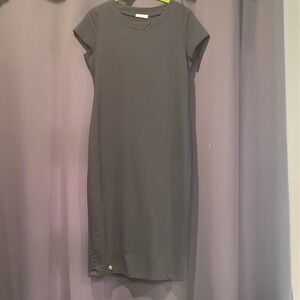 Makadamia Women's Dark Grey Jersey Knit Round Neck Long T-Shirt Dress Size 42